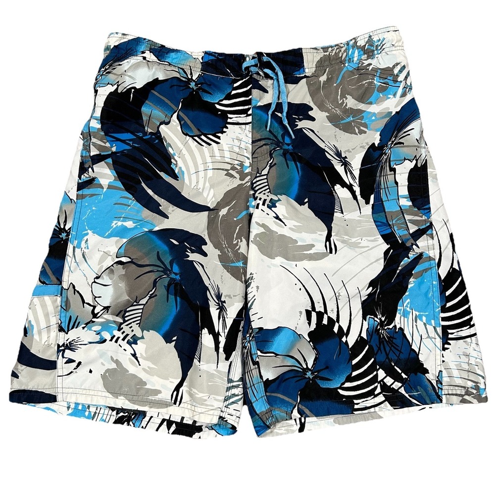 Nike Men's Swim Trunks Size XL Blue‎ Grey Floral Board Short Hawaiian Mesh Lined